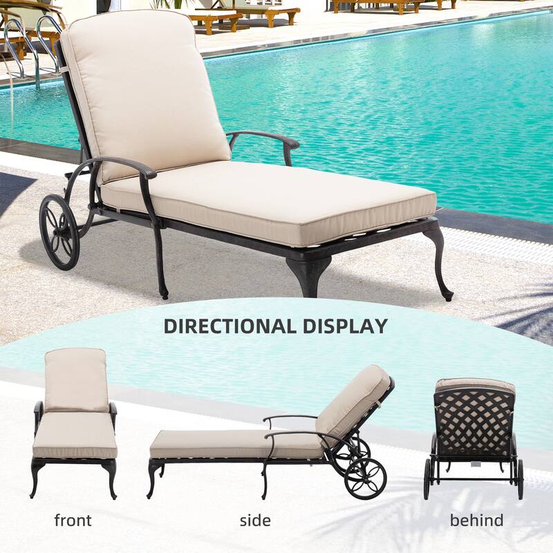 HOMEFUN Aluminum pool edge recliner with wheels that can tilt