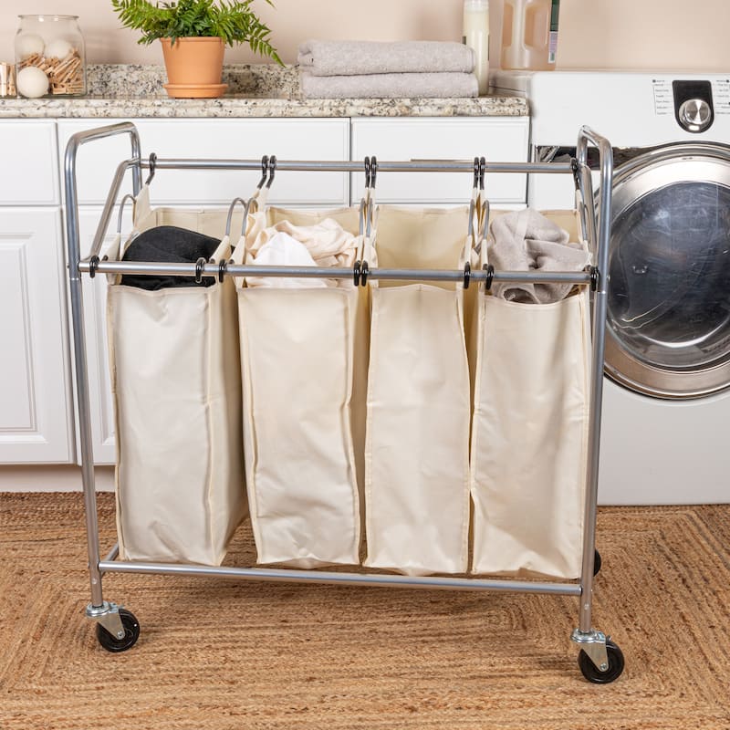 Household Essentials 4 Bag Laundry Sorter Cart with Washable and Removable Bags - 17.0"L x 34.0"W x 33.0"H