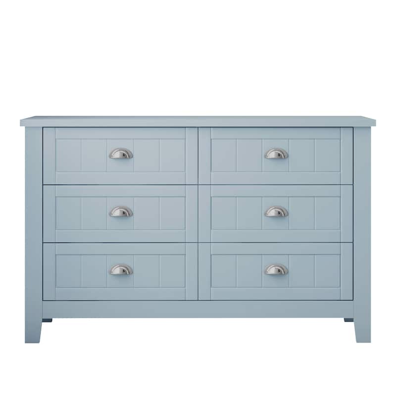 Antique Style 6-Drawer Double Dresser with Retro Shell Handle for Bedroom, Living Room