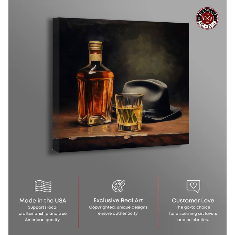 Notoriart Whiskey And Vintage Hat Gallery Wrapped Bar Cart Art For Men