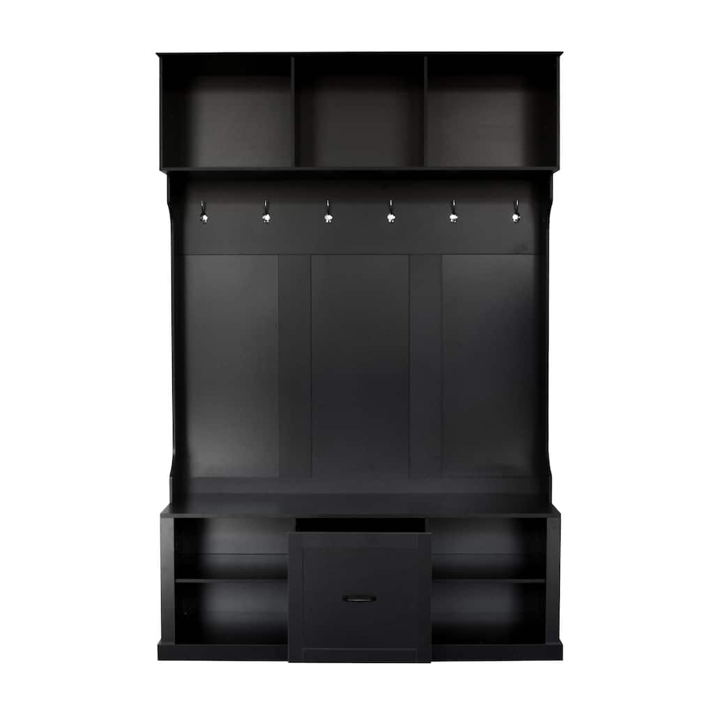 Hall Tree with Coat Hanger, Entryway Bench, 3-in-1 Design, 6 Hooks & Drawer for Entrance & Living Room - 57" D x 17.3" W x 85" H