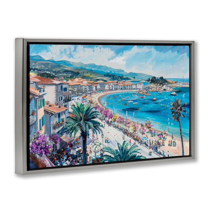 Stupell Busy Summer Beach Town Framed Floater Canvas Wall Art Design By LSR Design Studio