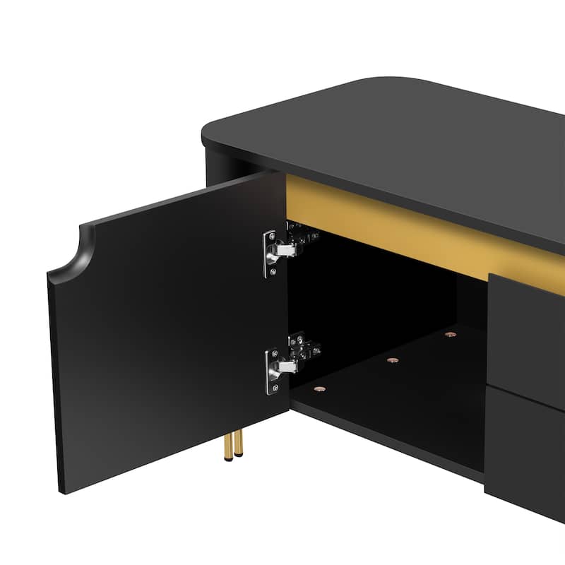 74.8" TV Stand with Storage with 2 Cabinets & 4 Drawers, Golden Metal Legs