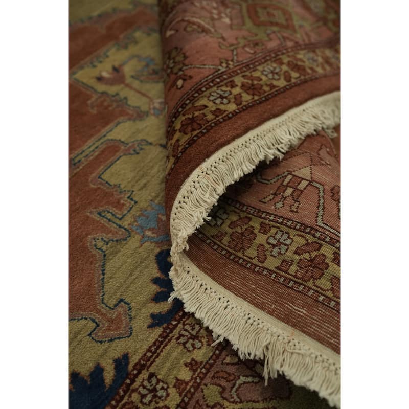 Hand Knotted Oriental 100% Wool Carpet Traditional Geometric Oranges & Rust Heriz Area Rug - 10' 0'' X 8' 2''