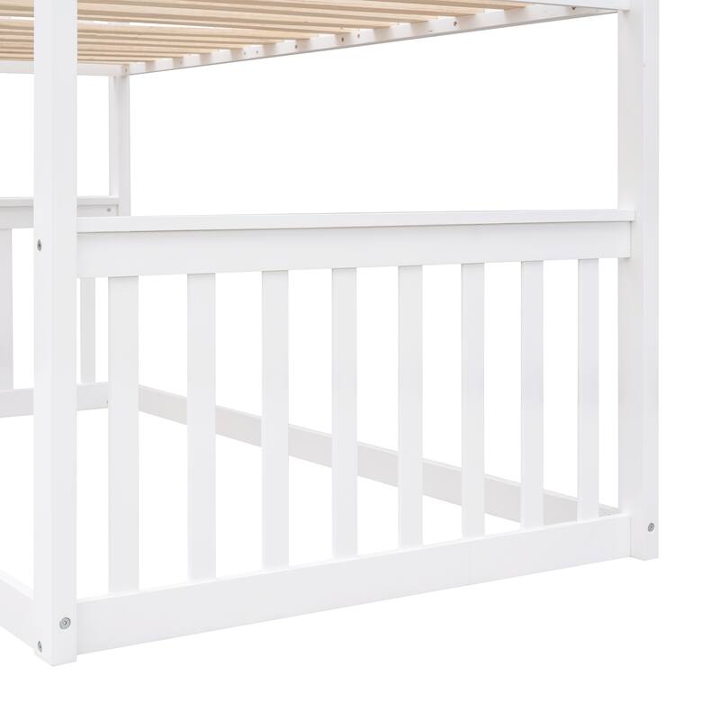 Full Size Loft Bed with Playhouse Design, Built-in Desk and Shelves