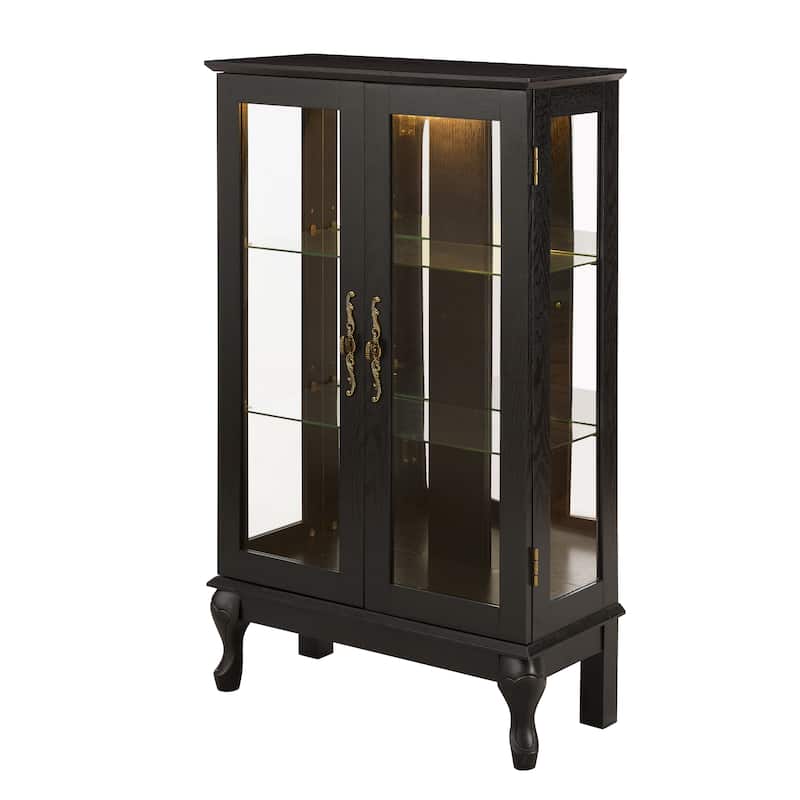 GDF Studio - American Retro Curio Cabinet with Lighted Display & Mirrored Back