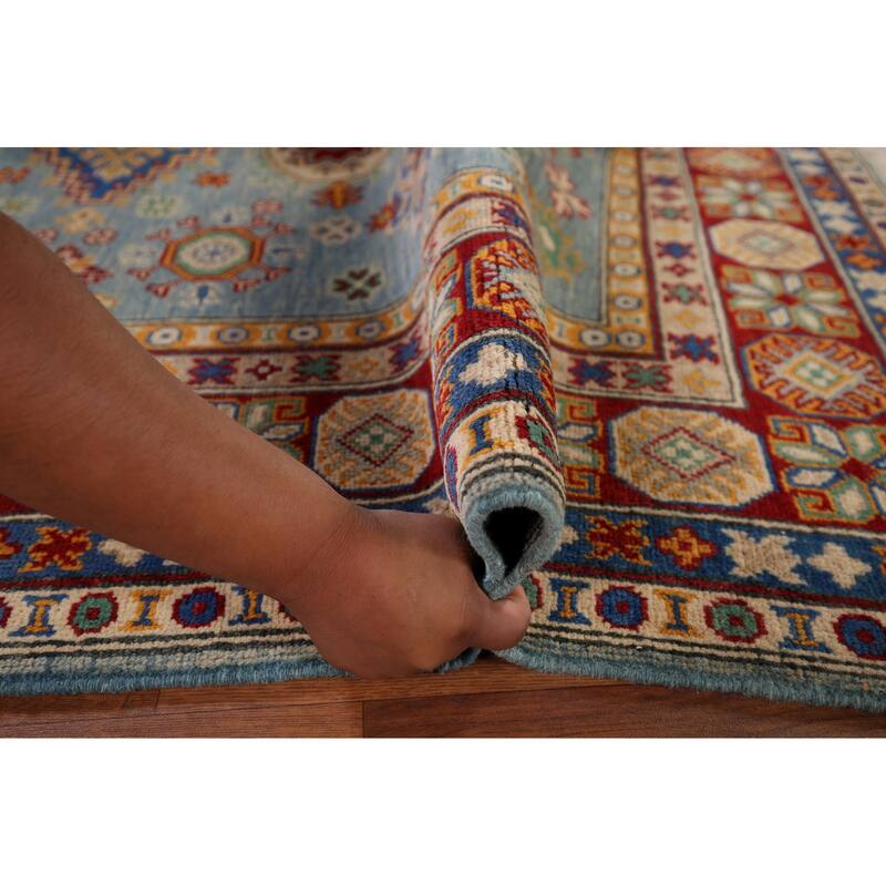 Light Blue Kazak Area Rug Handmade Bedroom Wool Carpet - 5'3" x 6'9"