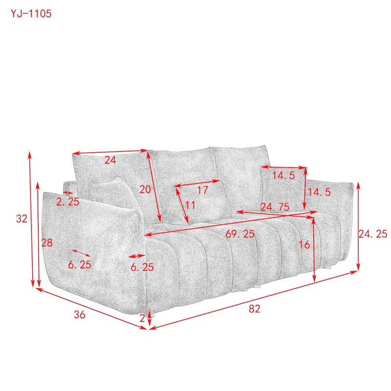 82" Green Wood 3-Seater Sofa with 3 Pillows and 3 Cushions