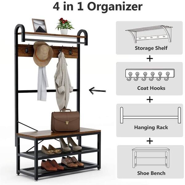 Shop Industrial 4 In 1 Hall Tree With Storage Bench 3 Tier Entryway Bench Vintage On Sale Overstock 31306765