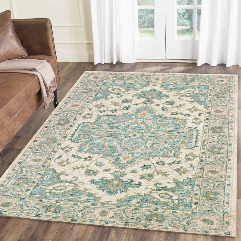 Sevita Loomline Turquoise Medallion Hand-Tufted Wool Indoor Area Rug