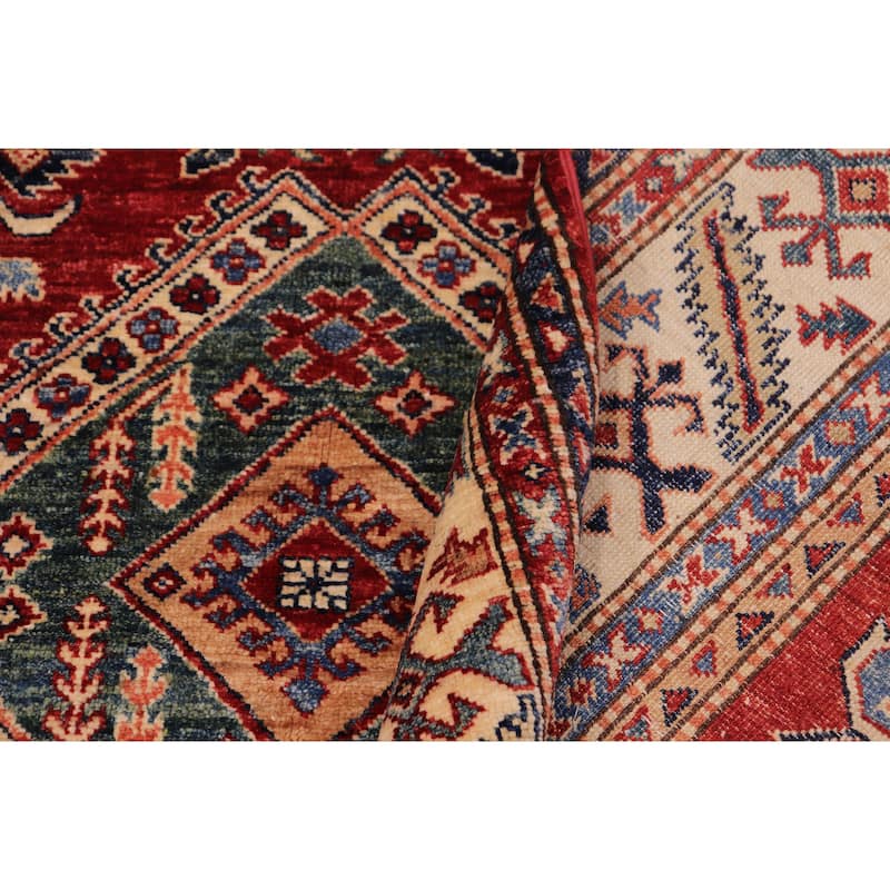 Rustic Super Kazak Indira Red/Beige Hand Knotted Wool Rug - 5'7'' x 8'8''