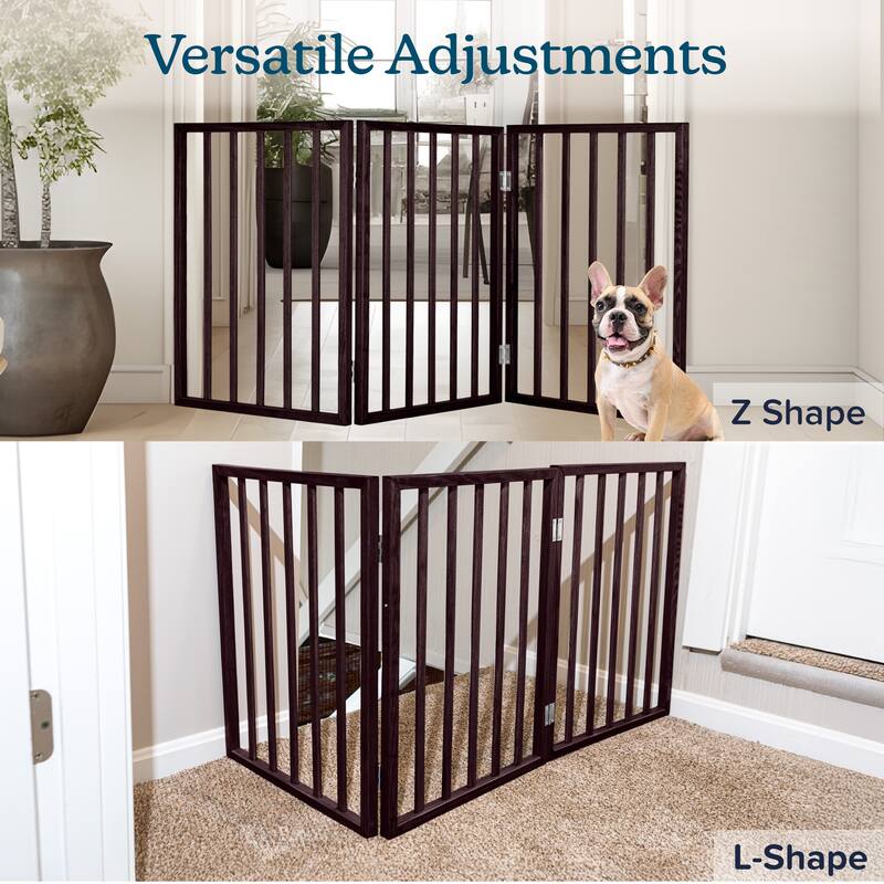 3-Panel Indoor Foldable Dog Gate - 54x24-Inch Wood Freestanding Pet Fence