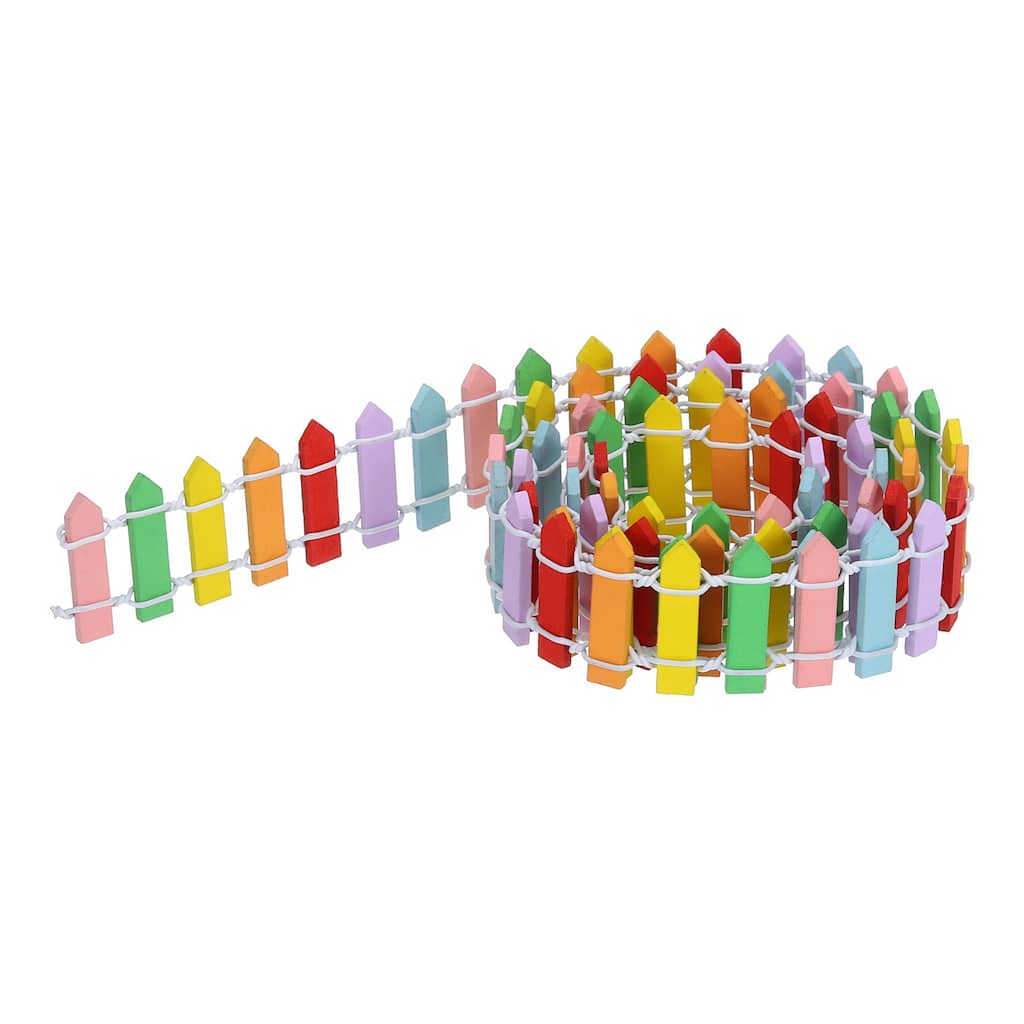 35 Inch Miniature Garden Fence Mini Ornament Wood Picket Multicolored
