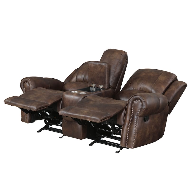 Steve Silver Saddle Brown Faux Leather Manual Reclining Console Loveseat