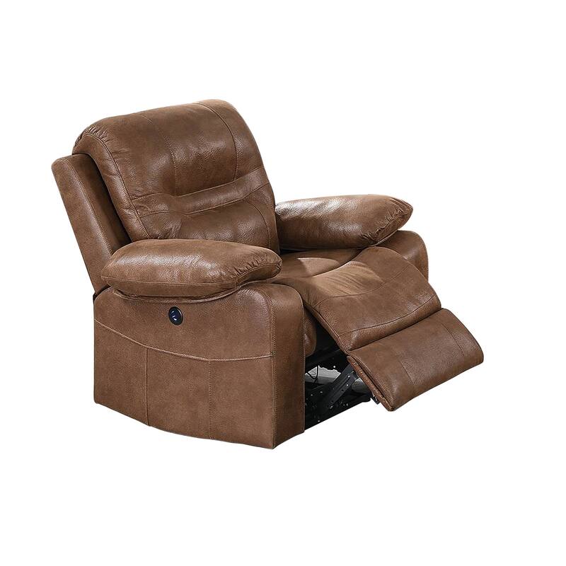 Breathable Leatherette Power Recliner - Dark brown