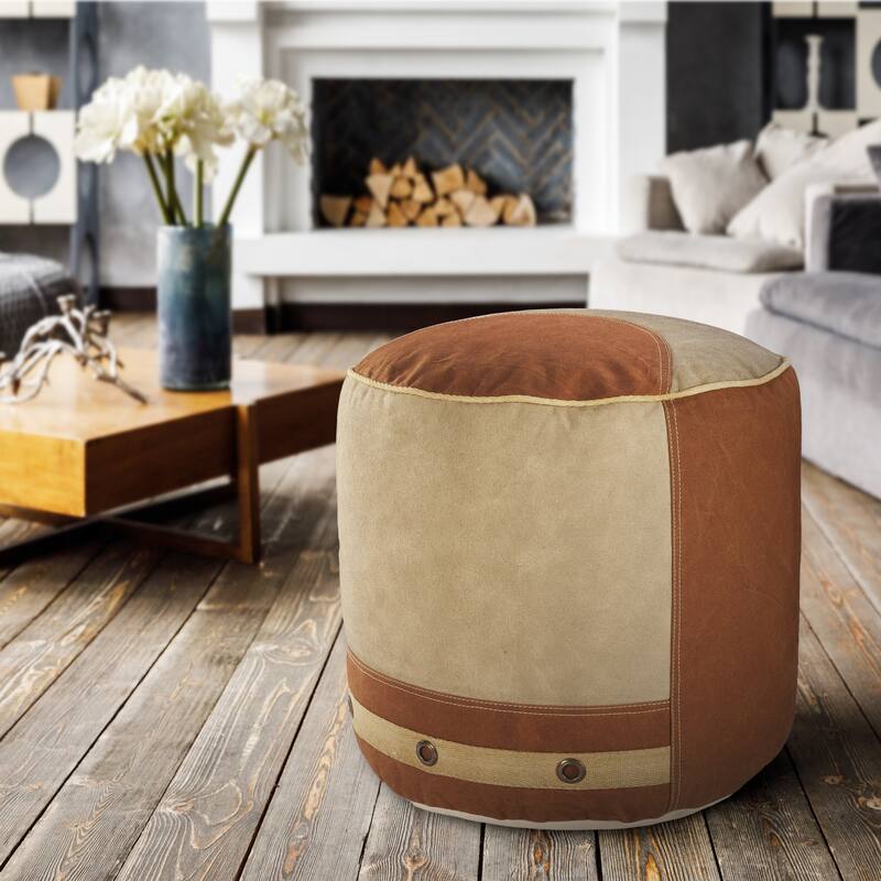 HomeRoots 16" Tan 100% Cotton Ottoman
