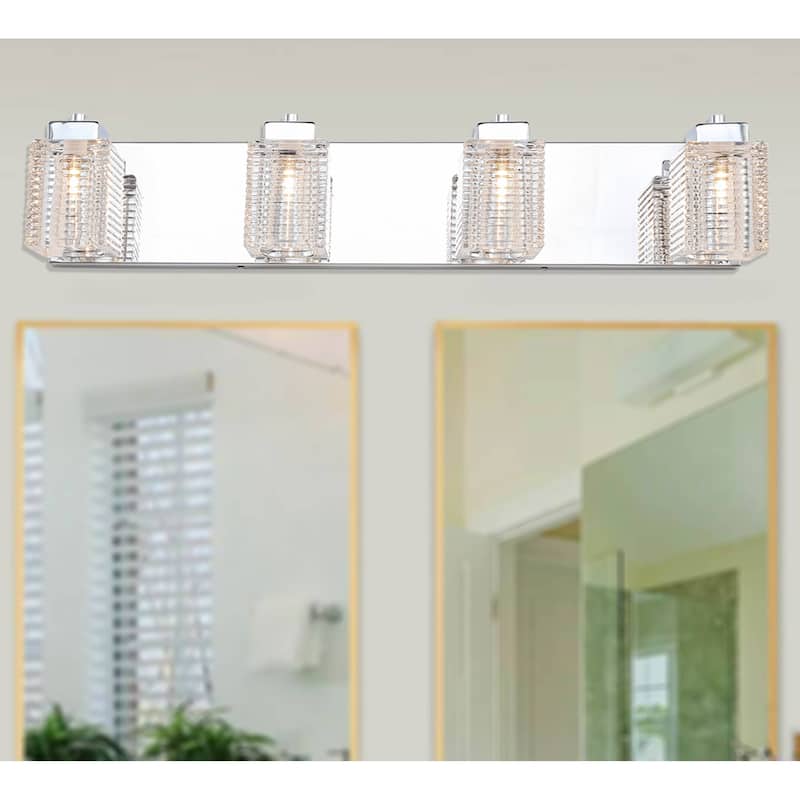 4 Lights Glass Vanity Wall Sconce For Bathroom - Chrome