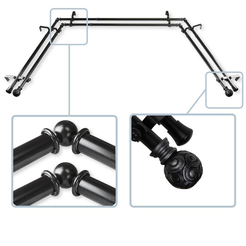 InStyleDesign Lux 13/16" Double Bay Window Curtain Rod - Black
