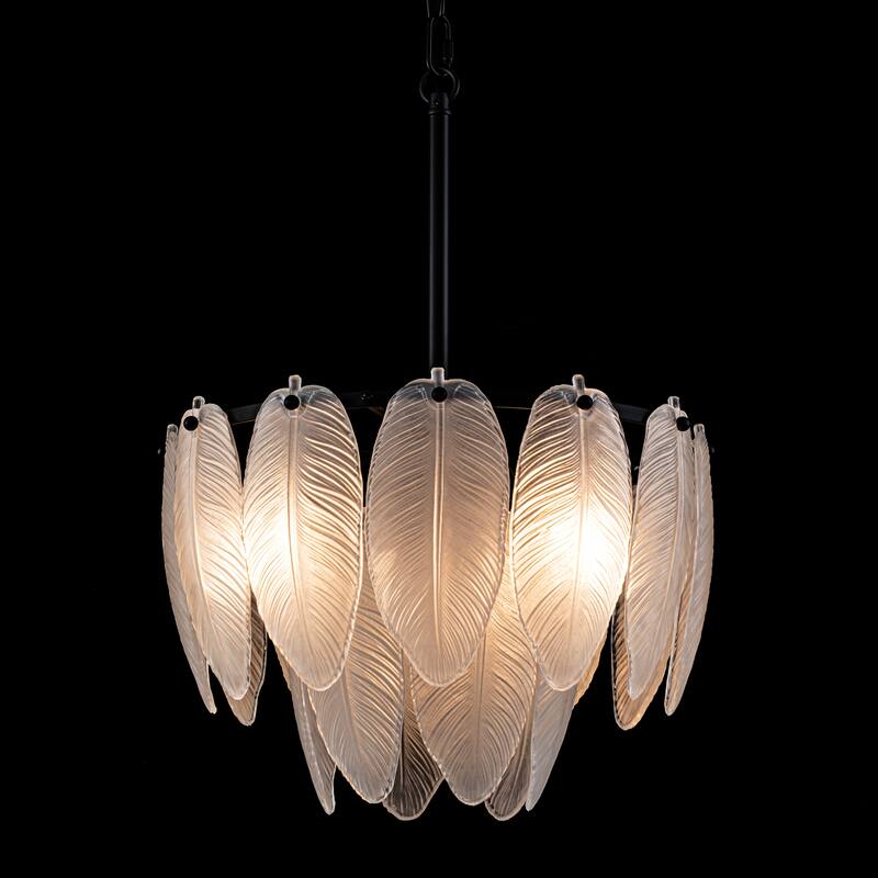 Starsky Modern 3-Light Tiered Feather-Shaped Glass Chandelier - Black