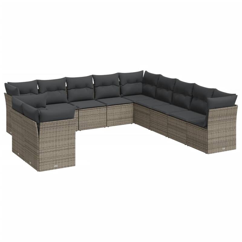 vidaXL Garden Sofa Set Grey PE rattan, powder-coated steel, polyester - 24.4 x 24.4 x 27.2