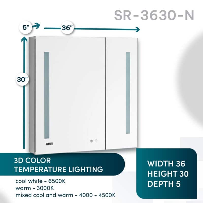 AQUADOM Signature Royale 36W LED Medicine Cabinet Defogger, 3X LED Vertically Adjustable Magnifying Mirror, Electrical Outlets