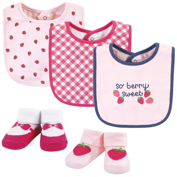 slide 1 of 1, Hudson Baby Infant Girl Cotton Bib and Sock Set, Pink Strawberry, One Size - Pink Strawberry - One Size One Size - Pink Strawberry