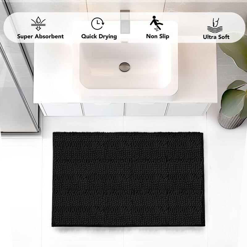 Deconovo Non Slip Chenille Striped Bath Mat Soft Durable