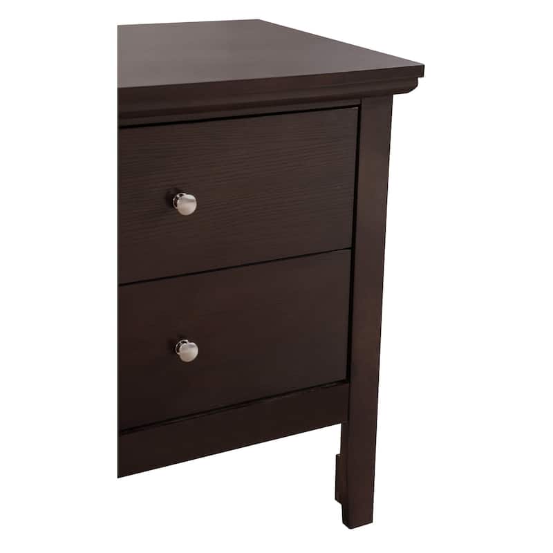 Espresso Nightstand 24x24x16 Compact Bedside Table with Two Drawers, Transitional Style and No Assembly for Bedroom