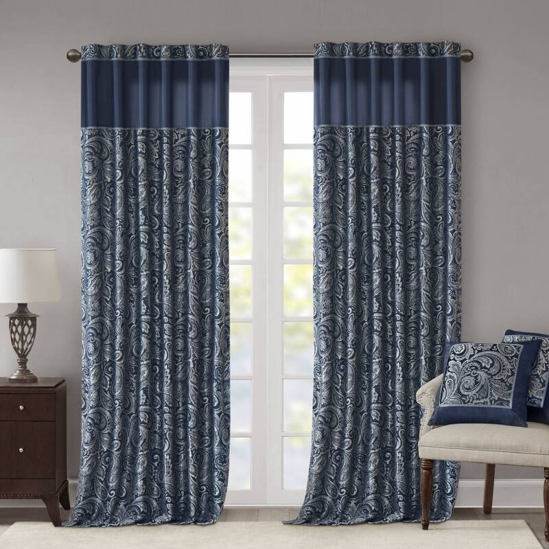 Madison Park Whitman Jacquard Curtain Panel Pair - 50"W X 84"L - Navy