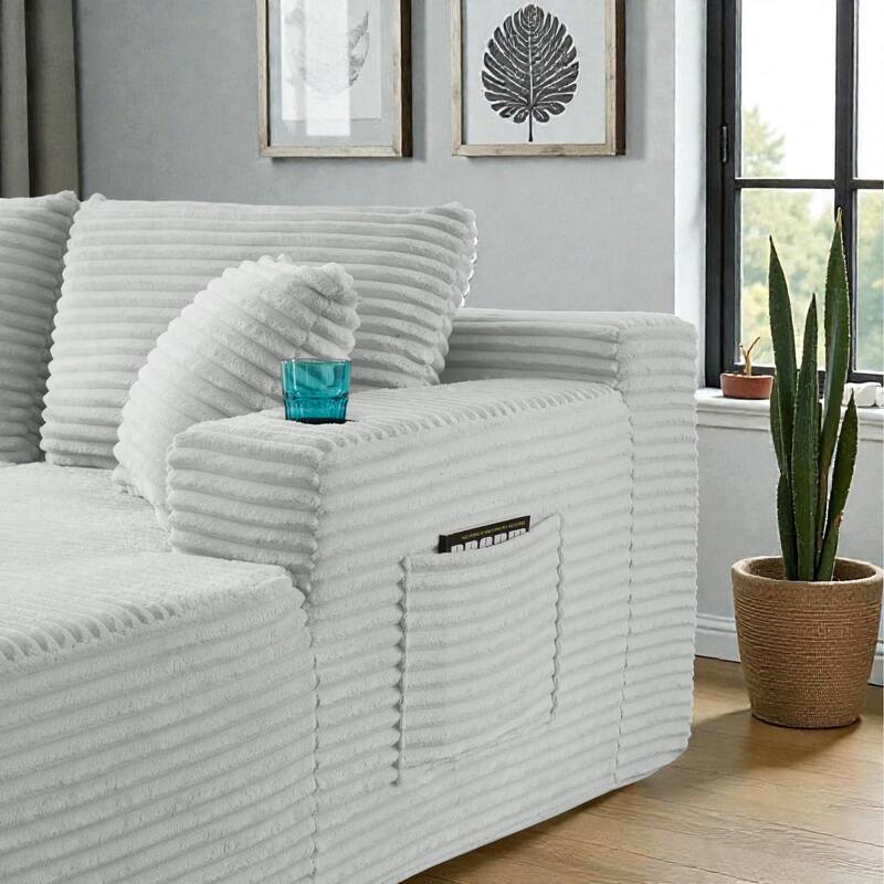 Compressible U-Shaped Modular Sectional Sofa, Corduroy Cloud Couch, 6-Seat Minimalist Living Room Sofa