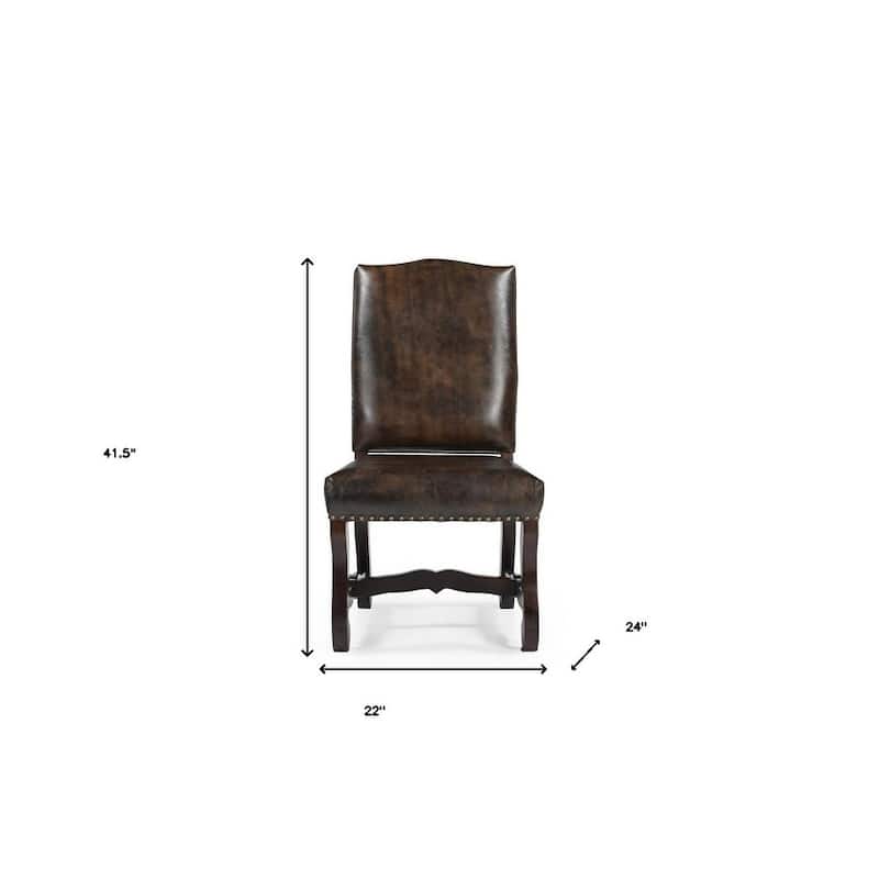 HomeRoots Set of Two Dark Brown Leather And Wood Dining Side Chairs - 22 in. x 41.5 in. x 24 in.