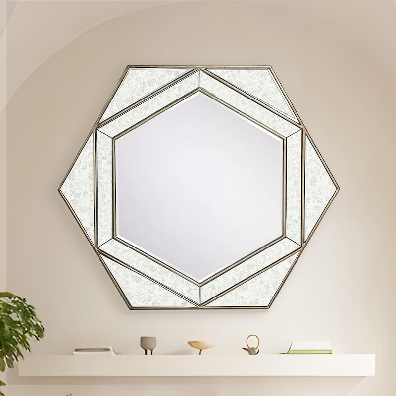 Geometric Octagonal Wall Vanity Mirror with Patterned Beveled Panels - 30.7'' H X 35.4" W x 1.6" D