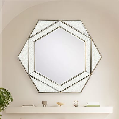 Hexagon Beveled Bathroom Wall Vanity Mirror - 30.7'' H X 35.4" W x 1.6" D