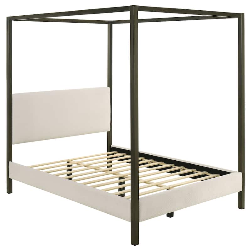 Monroe Transitional Boucle Upholstered Canopy Bed Vanilla - Queen