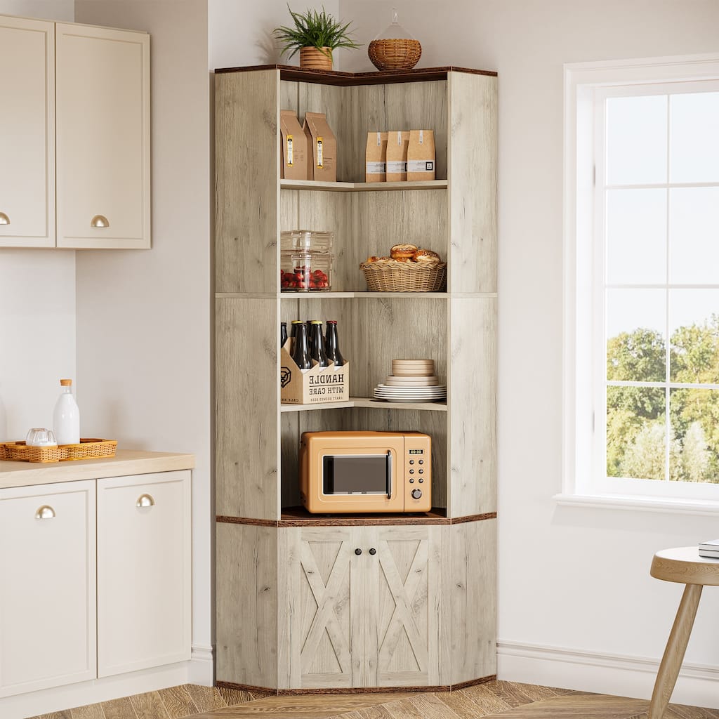 Farmhouse 4-Tier Corner Storage Cabinet Bookshelf with Open Shelves