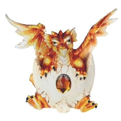Q-Max 4"H Fantasy November Birthstone Orange Dragon Baby Hatchling in Egg Figurine