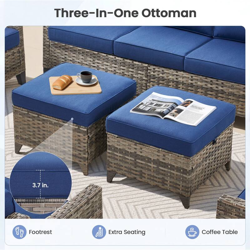 Pocassy 3-Piece Patio Wicker Sofa with Ottoman Set