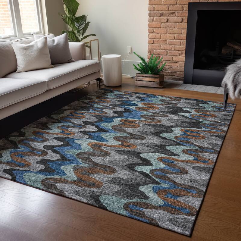 Machine Washable Indoor/ Outdoor Modern Mason Chantille Rug