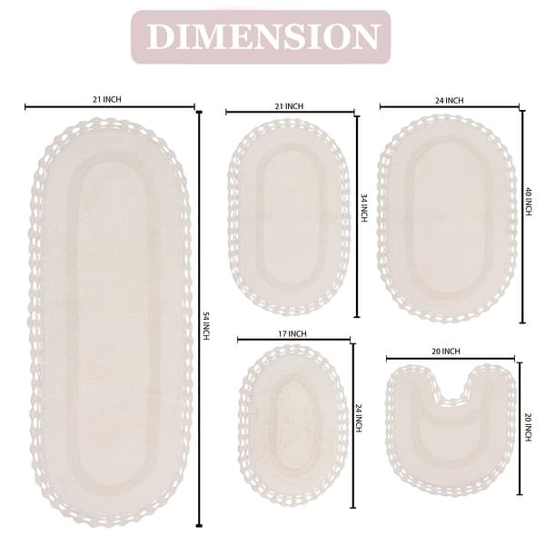 dimension image slide 0 of 3, Hampton Crochet Bathmat 100% Cotton Non-Slip Bathroom Rug Set, Machine Washable Bath Rug, 5 Piece Bath Mat Set with Contour