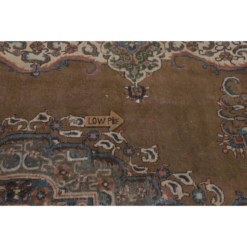 Brown Over Dyed Tabriz Persian Vintage Rug Handmade Wool Carpet - 9'3"x 12'7"