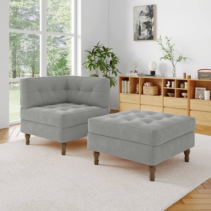 Corduroy L-shape Modular Corner Sectional Sofa with Reversible Storage Ottoman