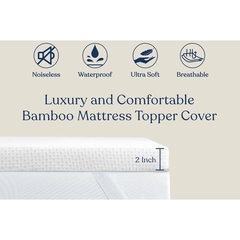 Delara Premium Bamboo Mattress Topper Cover, 2 Inch Mattress Topper Cover Only, Ultra Soft, Breathable and Hypoallergenic