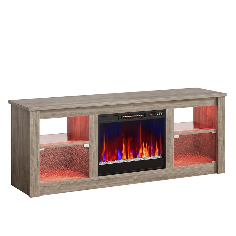 Bestier 63 in. Freestanding Media Console Electric Fireplace TV Stand Fits TV's Up to 70 in. with Cabinet - 62 inches