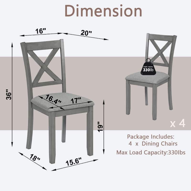 GDFStudio - Savoy Farmhouse Linen Upholstered Ergonomical Wooden Dining Chairs Set, Padded Seat & Non-slip Feet Pads, Set of 4