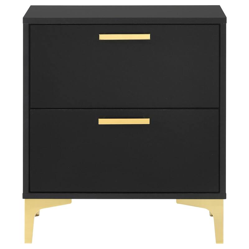 Black and Gold 2-Drawer Rectangular Nightstand with Gold Pull Handles