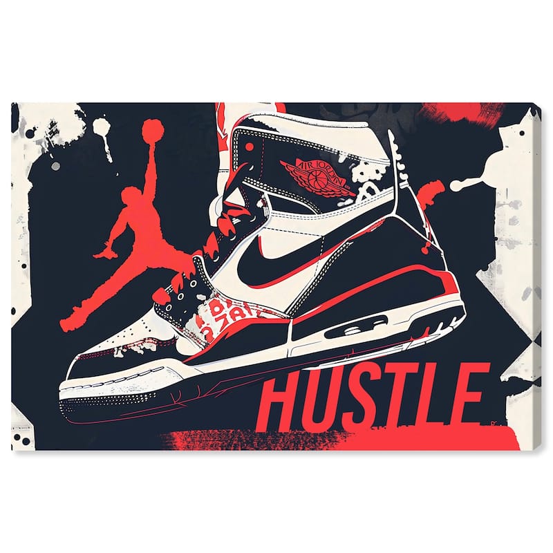Navy Red Hustle Sneaker Canvas by Art Remedy, Gallery Wrapped - 45" x 30"