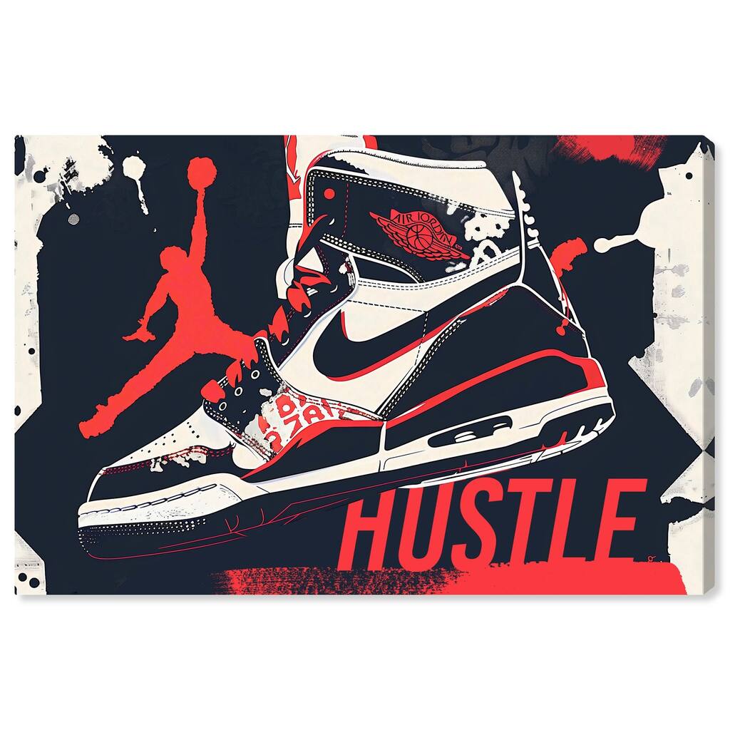 Navy Red Hustle Sneaker Canvas by Art Remedy, Gallery Wrapped