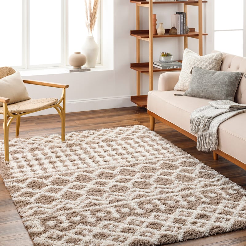 Livabliss Newton Geometric Moroccan Trellis Shag Area Rug - 7' 10" x 10' 3" - Brown - Rectangle