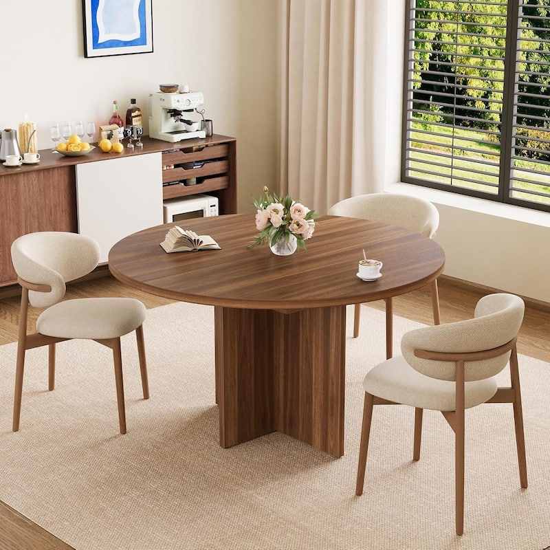 Extendable Round Kitchen Dining Table for Dining Room, Kitchen, Living Room