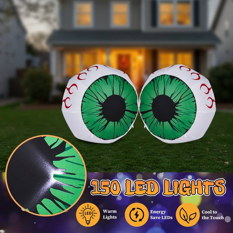 2-Pack 3ft Light-Up Halloween Inflatable Eyeballs for Indoor Outdoor Party Yard Decoration - 3-Feet